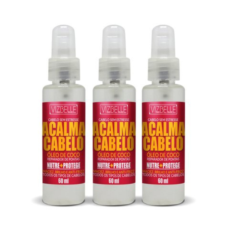Kit 3 Óleo de Coco Acalma Cabelo 60ml Vizbelle