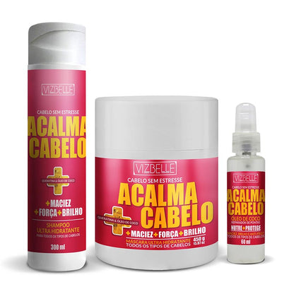 Kit shampoo, Máscara e Óleo Acalma Cabelo Vizbelle