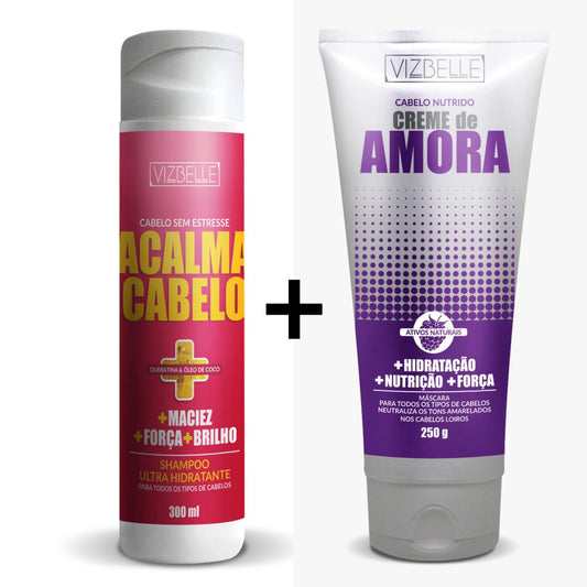 Kit Creme de Amora e Shampoo Acalma Cabelo Vizbelle