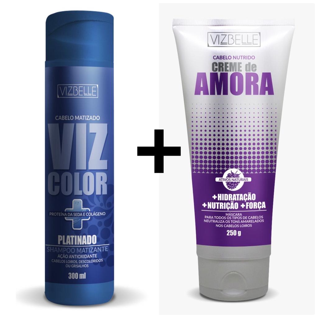 Kit Creme de Amora e Shampoo Matizante Platinado Vizbelle