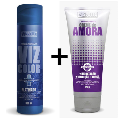 Kit Creme de Amora e Shampoo Matizante Platinado Vizbelle