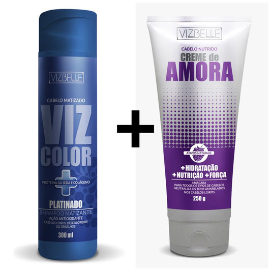 Kit Creme de Amora e Shampoo Matizante Platinado Vizbelle