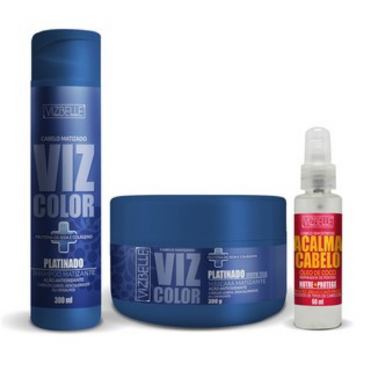 Kit Matizante Platinado e Óleo Acalma Cabelo Vizbelle